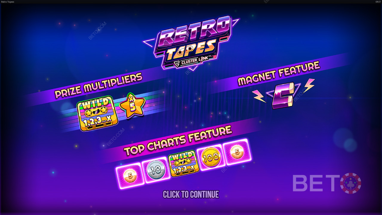 ฟีเจอร์โบนัสที่อธิบายไว้ใน Retro Tapes Cluster Link โดย Push Gaming