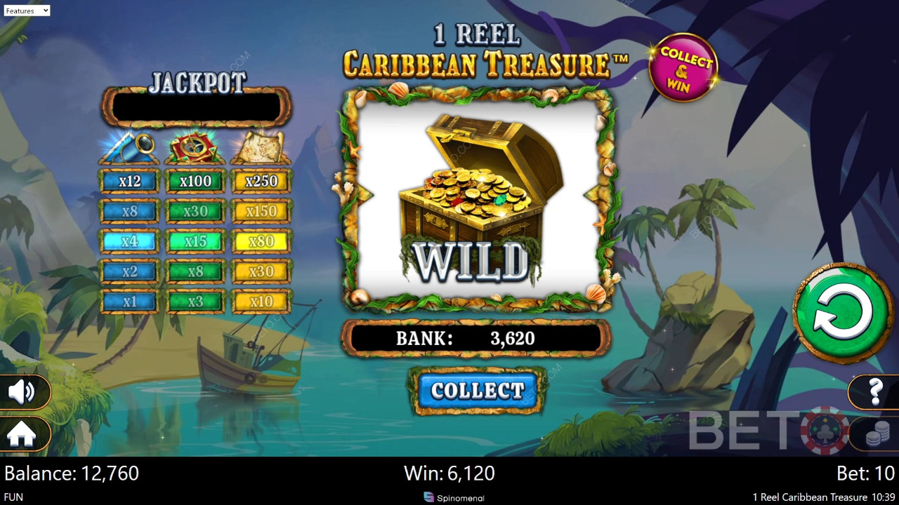 รีวิวเกม 1 Reel Caribbean Treasure โดย BETO Slots
