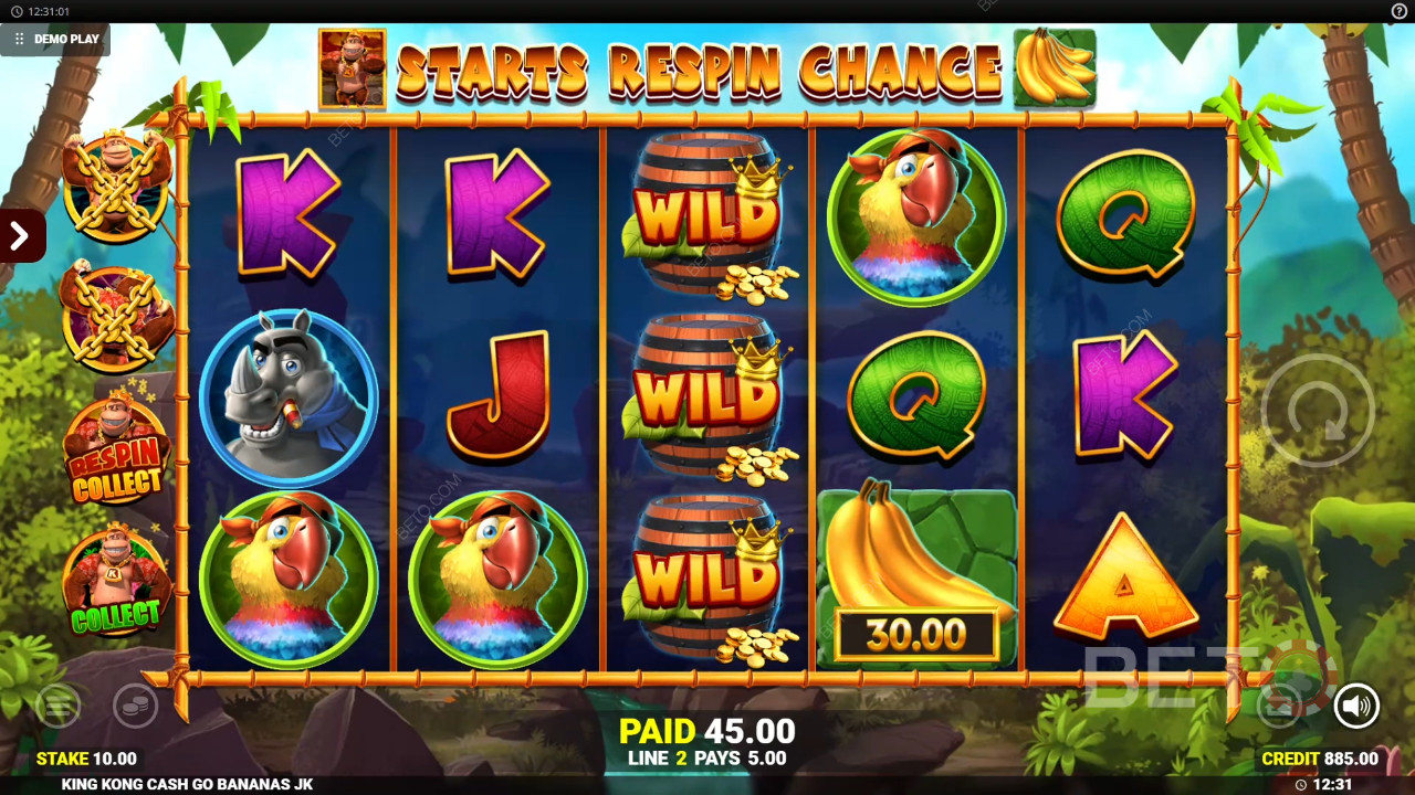 คำอธิบายฟีเจอร์พิเศษในเกม King Kong Cash Go Bananas โดย Blueprint