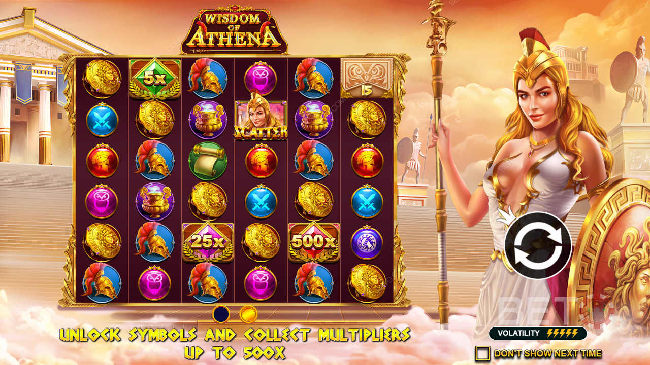 ตัวคูณจำนวนมากมีให้เห็นในสล็อตออนไลน์ Wisdom of Athena