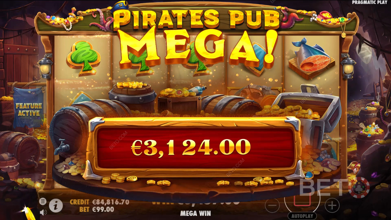 รับรางวัล 5,000 เท่าของเดิมพันของคุณใน Pirates Pub Video Slot!