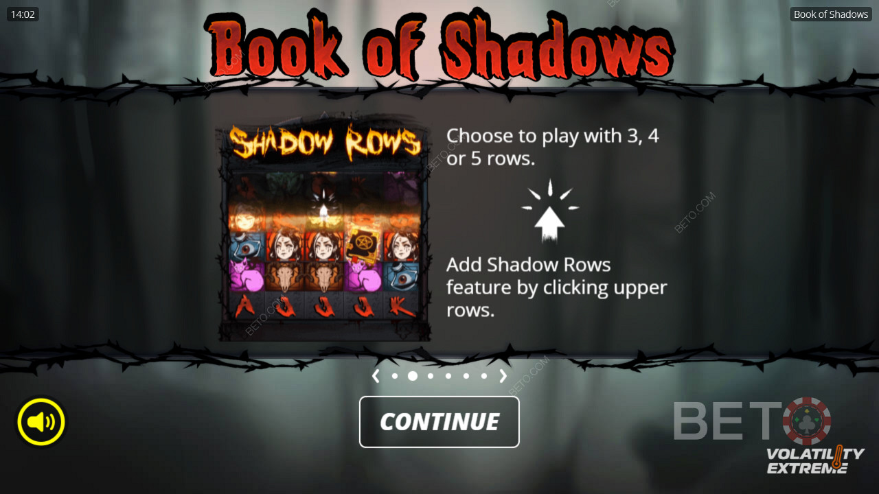 ปลดล็อกทั้ง 5 แถวหรือเล่นเพียง 3 แถวในสล็อตแมชชีน Book of Shadows