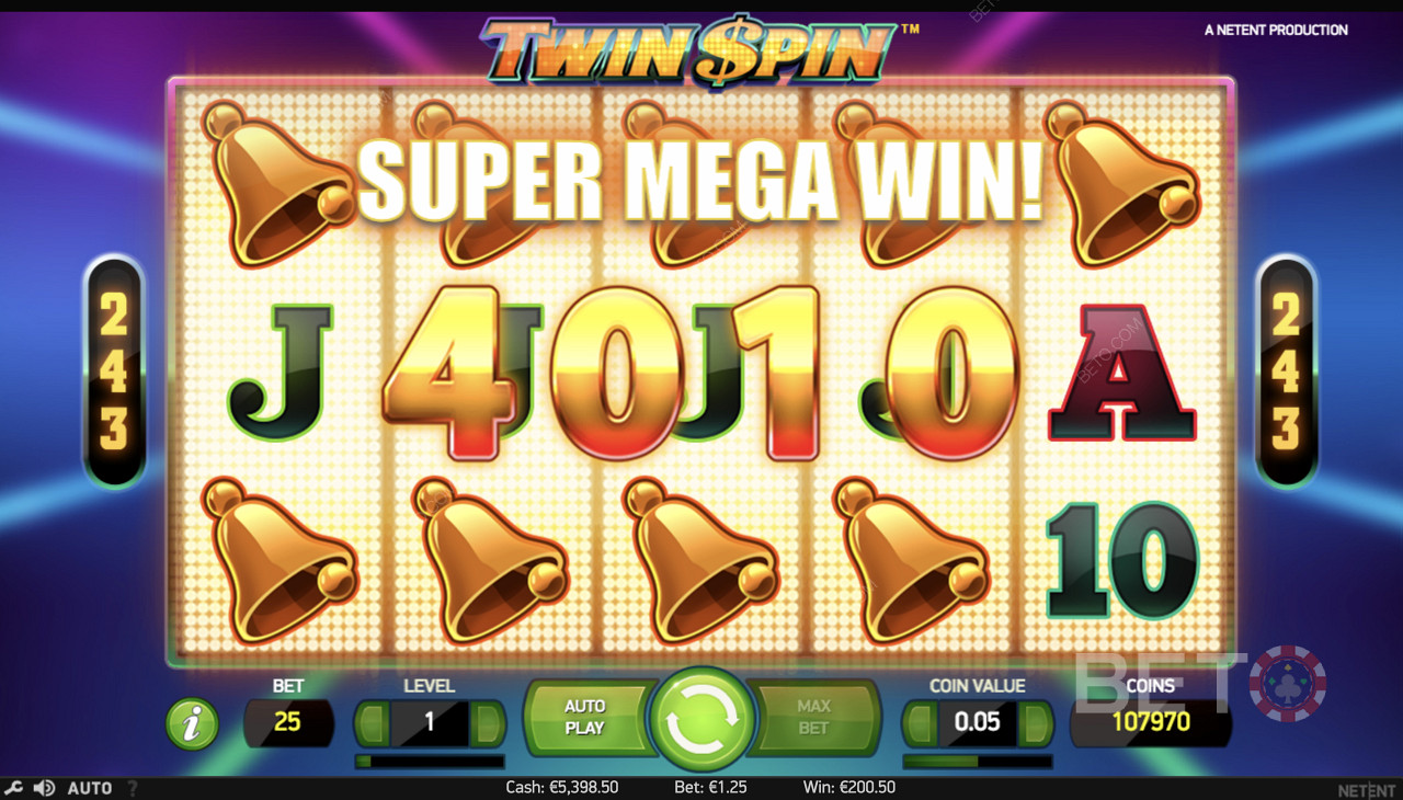 ชนะรางวัล Super Mega Win ใน Twin Spin