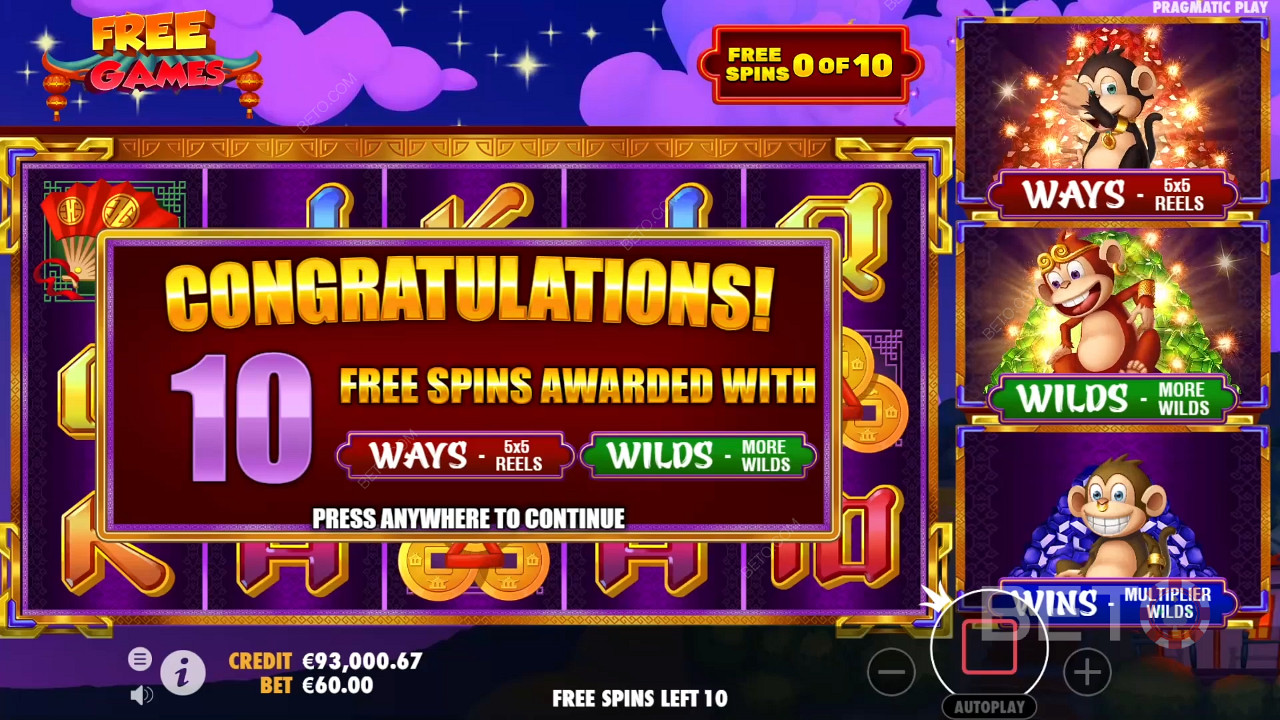 คุณสมบัติโบนัสที่อธิบายไว้ใน 3 Dancing Monkeys โดย Wild Streak Gaming