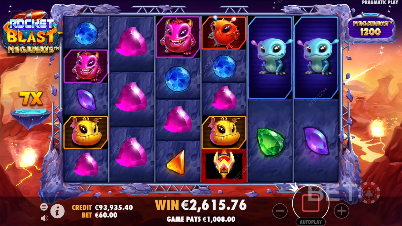 คุณสมบัติโบนัสที่อธิบายไว้ใน Rocket Blast Megaways โดย Pragmatic Play