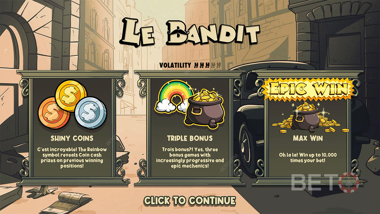โบนัสสามรางวัลและรางวัลเงินสดจะช่วยให้คุณชนะ 10,000x ของการเดิมพันของคุณในสล็อต Le Bandit