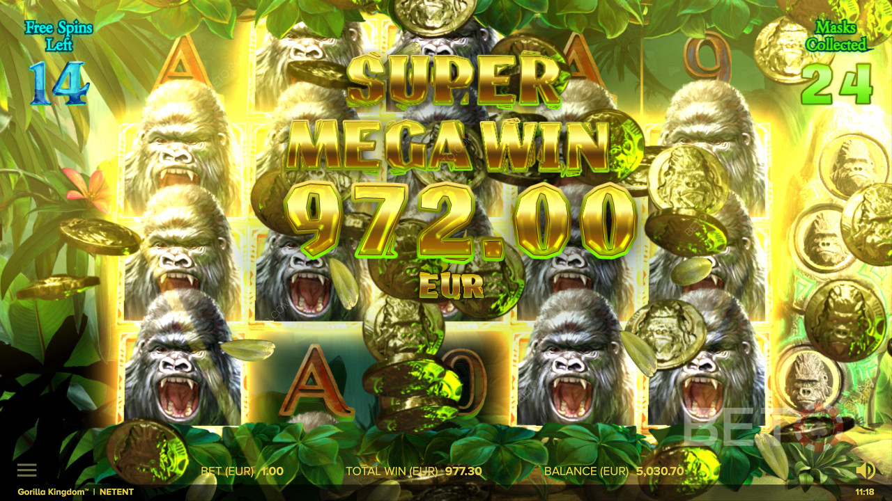 ลงจอด Super Mega Win ในสล็อตออนไลน์ Gorilla Kingdom