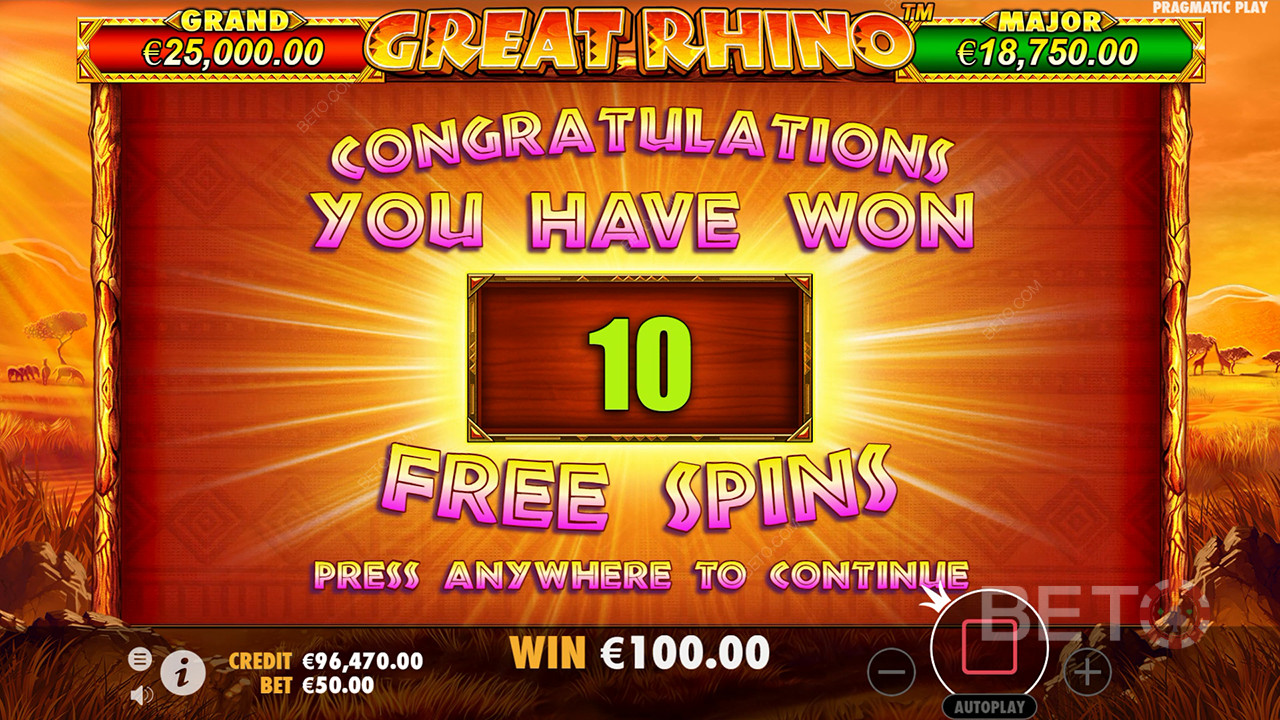 ชนะ 500 เท่าของการเดิมพันของคุณในสล็อตออนไลน์ Great Rhino!