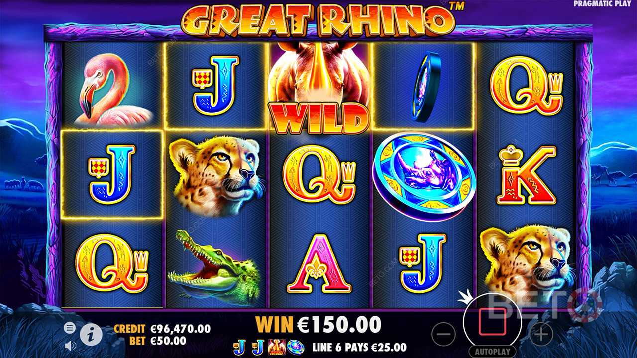 อธิบายฟีเจอร์โบนัสใน Great Rhino โดย Pragmatic Play