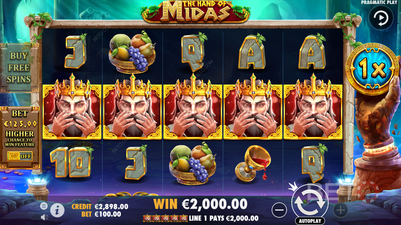 5 King Midas Symbols จ่ายมากในมือของ Midas Video Slot