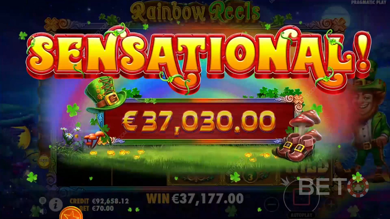 รับรางวัล 5,000x เดิมพันของคุณใน Rainbow Reels Slot Online!