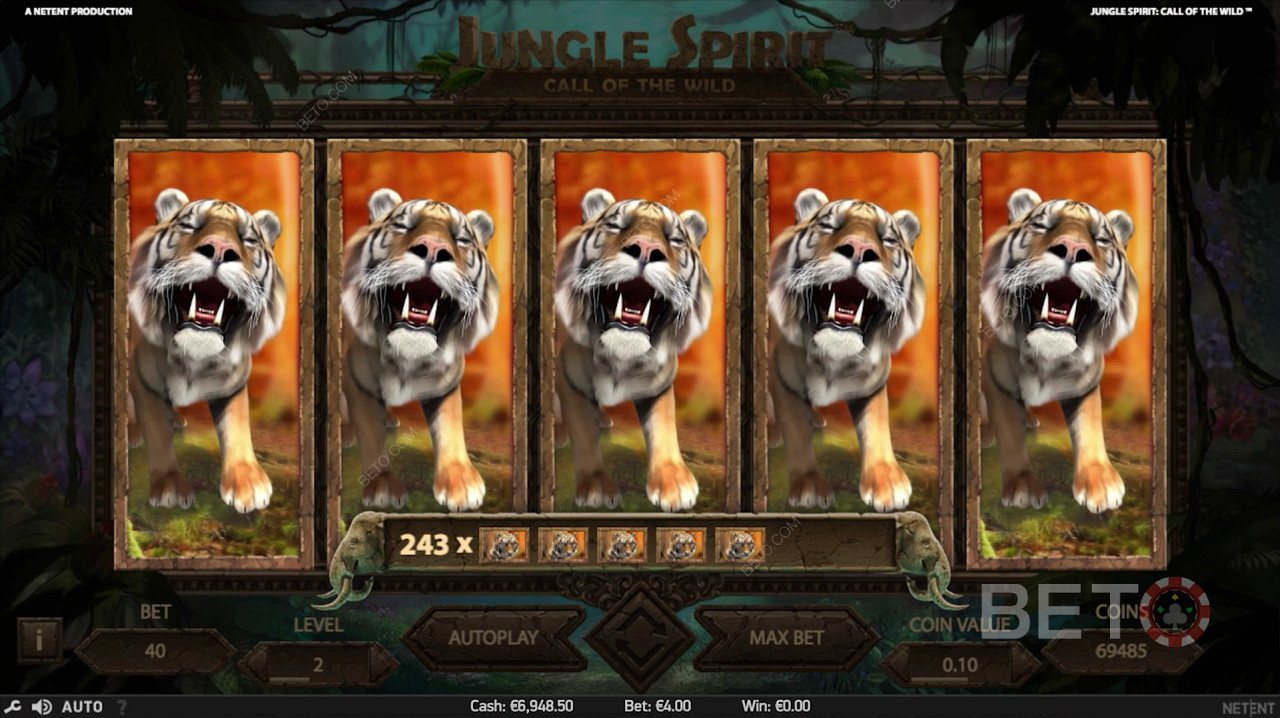 ชัยชนะสูงสุดระหว่างการหมุนฟรีใน Jungle Spirit: Call of the Wild