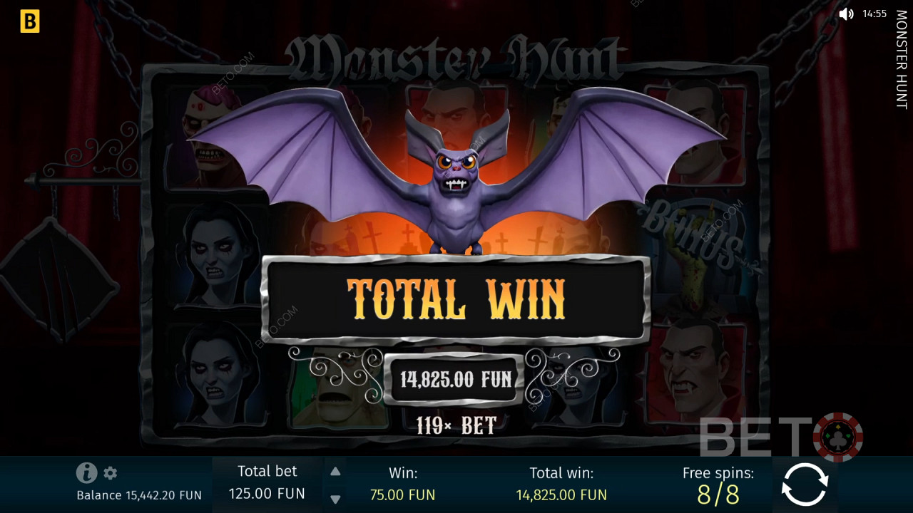 รับรางวัล 1,299x เดิมพันของคุณในวิดีโอสล็อต Monster Hunt!