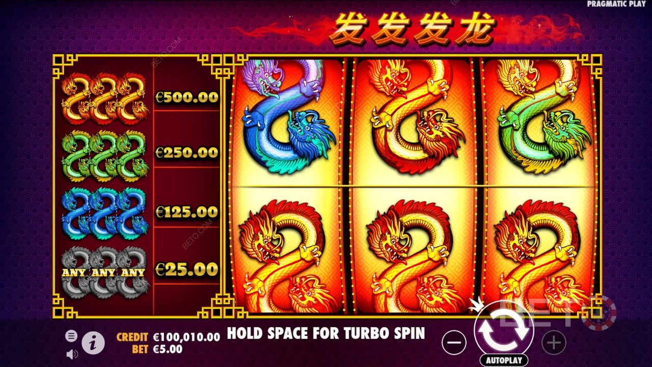ชนะรางวัล 100 เท่าของเดิมพันของคุณในสล็อต 888 Dragons!