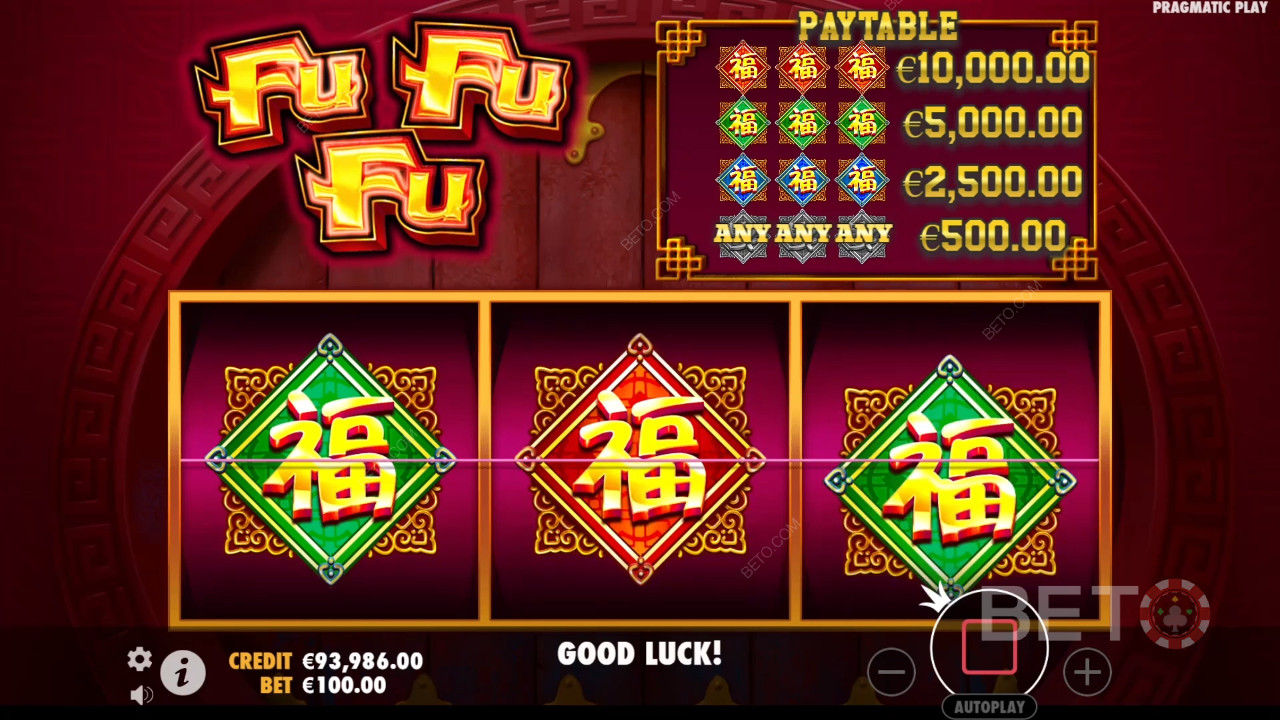 ชนะรางวัล 100 เท่าของการเดิมพันของคุณในสล็อต Fu Fu Fu!
