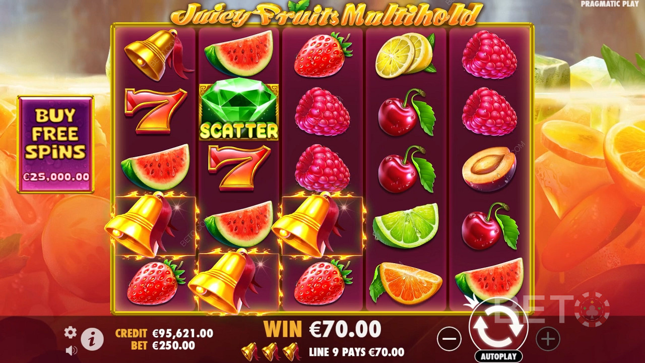 รับรางวัล 8,000x เดิมพันของคุณในสล็อตออนไลน์ Juicy Fruits Multihold!