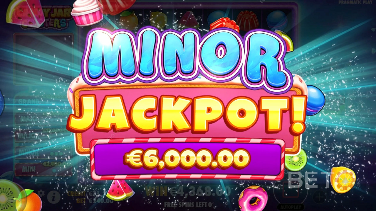 รับรางวัล 10,000x เดิมพันของคุณในสล็อตแมชชีน Candy Jar Clusters!