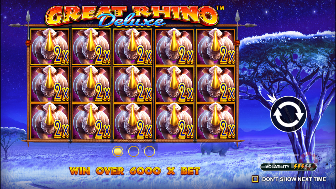 ชนะ 6,242 เท่าของการเดิมพันของคุณในสล็อต Great Rhino Deluxe!