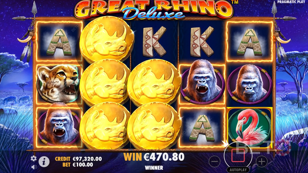 อธิบายฟีเจอร์โบนัสใน Great Rhino Deluxe โดย Pragmatic Play