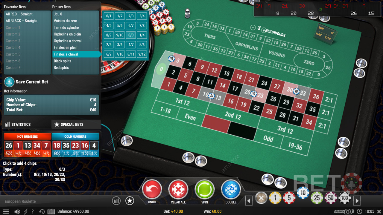 ตัวเลือกการเดิมพันพิเศษใน European Roulette Pro Casino Game