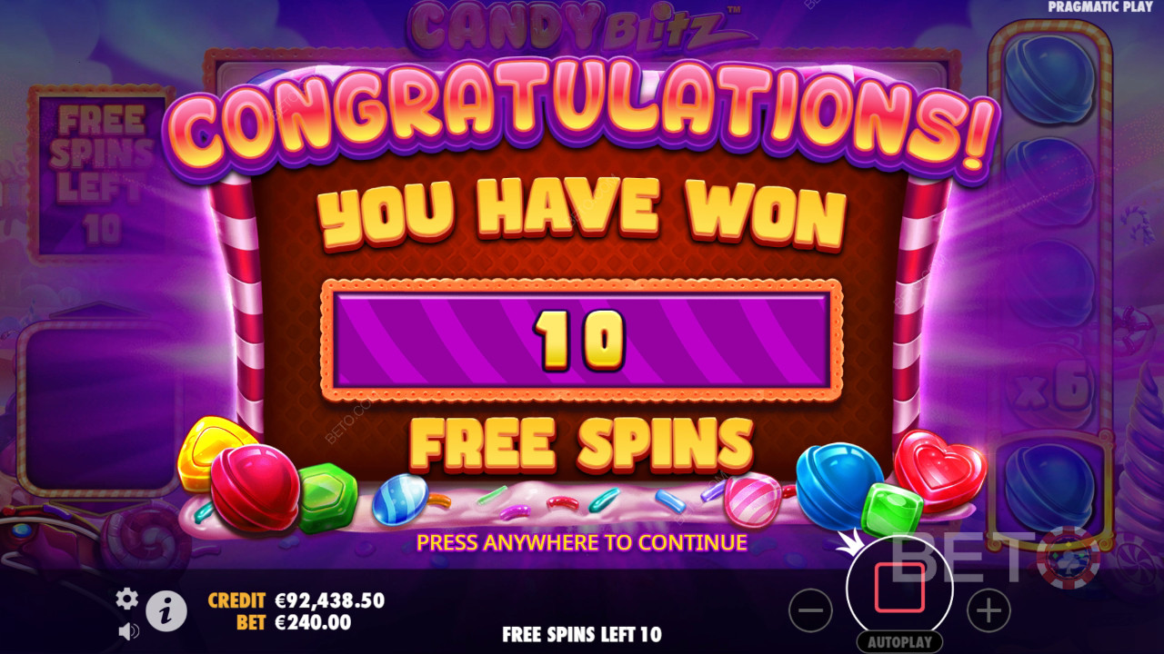 ชนะรางวัล 10,000 เท่าของเดิมพันของคุณในสล็อต Candy Blitz!