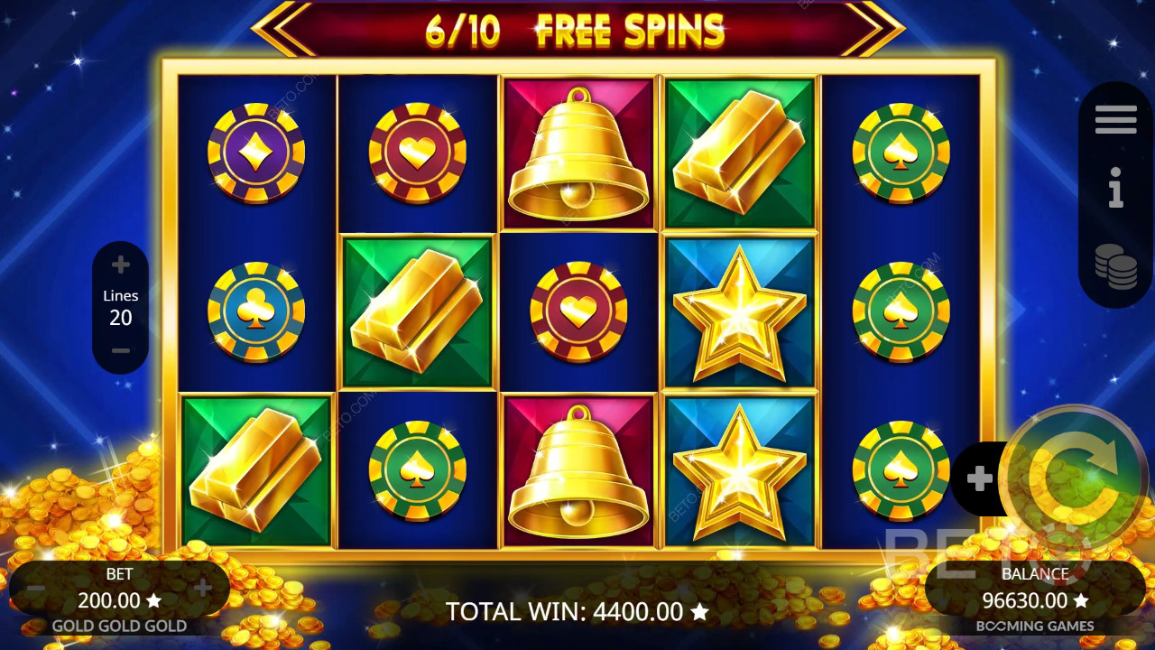 คำอธิบายฟีเจอร์โบนัสใน Gold Gold Gold โดย Booming Games