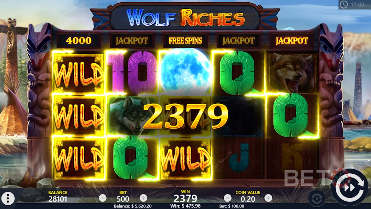ฟรีสปินและชัยชนะในเกมสล็อตออนไลน์ Wolf Riches