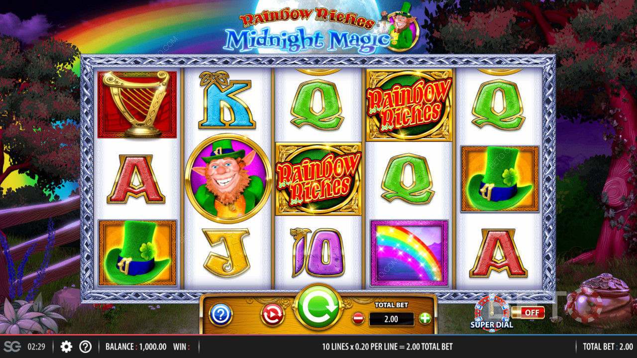ตารางเกม 5x3 ใน Rainbow Riches Midnight Magic
