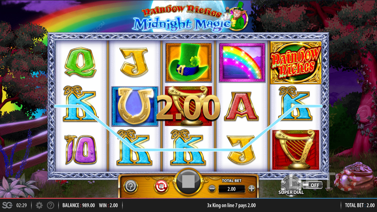 10 เพย์ไลน์ที่แตกต่างกันในสล็อต Rainbow Riches Midnight Magic