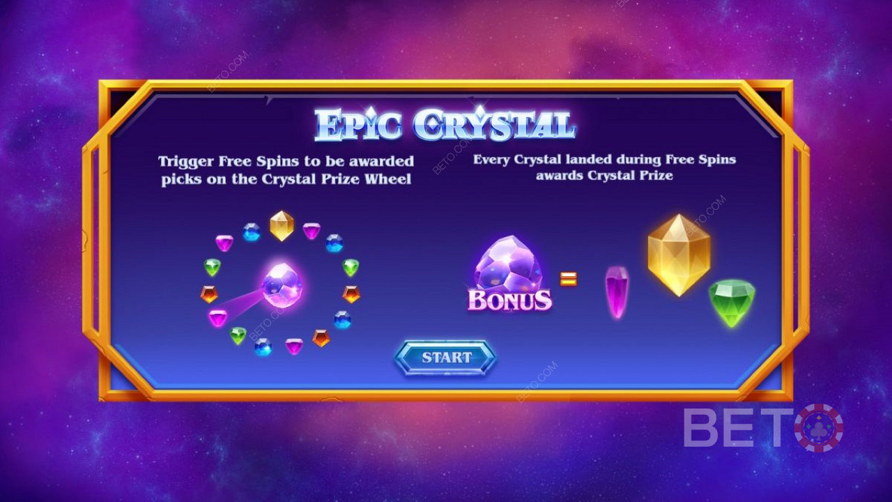 หน้าจอแนะนำของ Epic Crystal - โบนัส & ฟรีสปิน