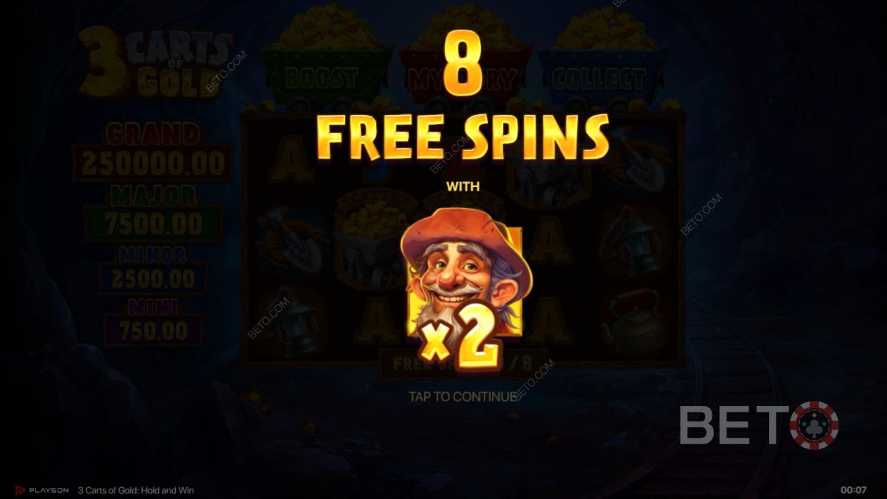 รับรางวัล 5,000 เท่าของเดิมพันของคุณในสล็อต 3 Carts of Gold: Hold and Win!