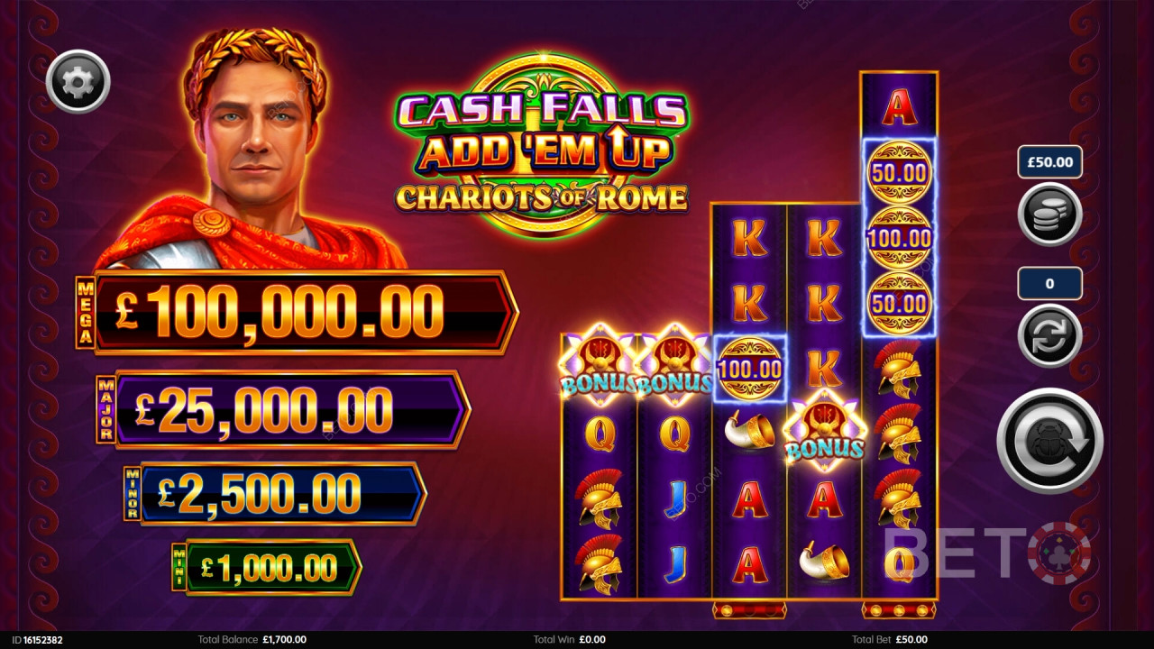 Cash Falls: เพิ่มเกม Chariots of Rome ลงในรีวิวโดย BETO Slots