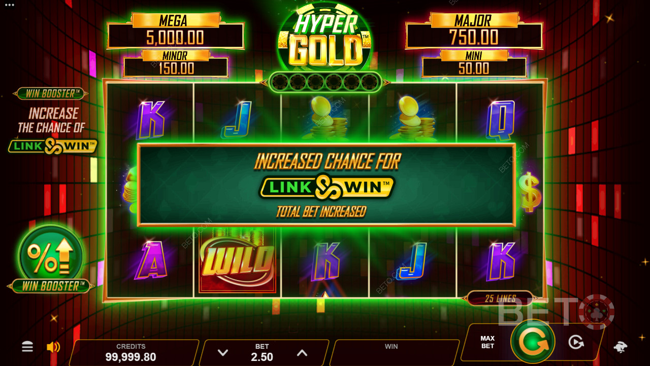 Hyper Gold มาพร้อมฟีเจอร์ Win Booster และ Link & Win Bonus ที่จะทำให้คุณตื่นเต้น