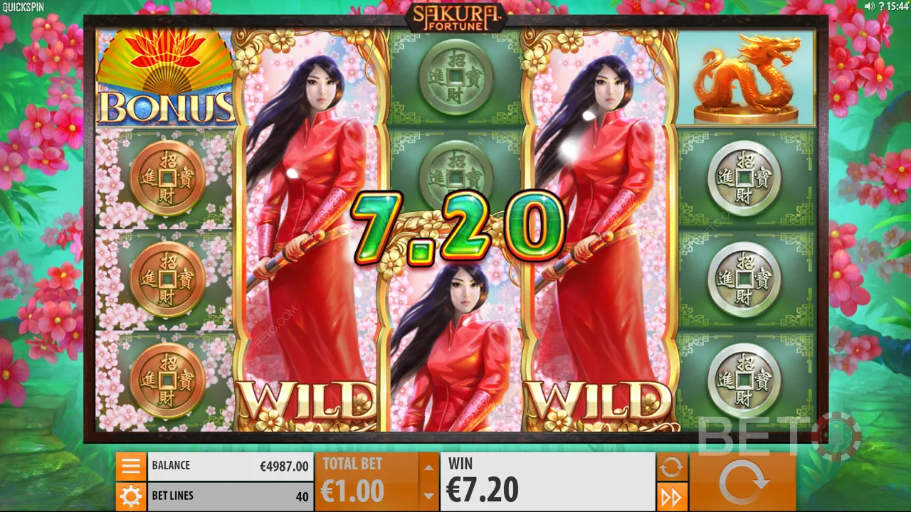 การเล่นเกมของวิดีโอสล็อต Sakura Fortune