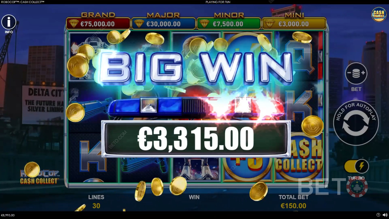 รับรางวัล 1,878 เท่าของการเดิมพันของคุณในสล็อต RoboCop: Cash Collect!
