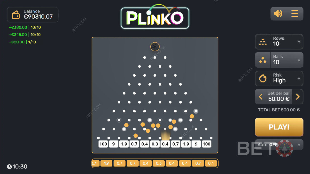 รับรางวัล 3,200 เท่าของการเดิมพันของคุณในสล็อต Plinko!