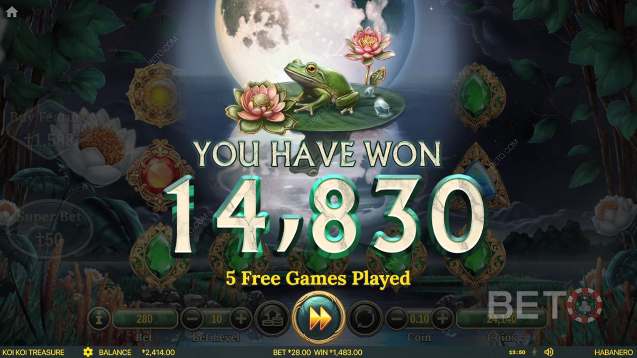 ชนะ 1,682 เท่าของการเดิมพันของคุณในสล็อตออนไลน์ Koi Koi Treasure!