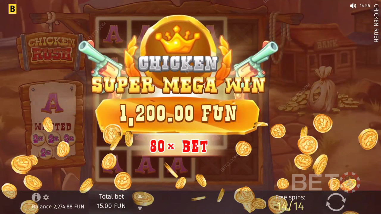 รับรางวัล 5,000 เท่าของเดิมพันของคุณในสล็อตวิดีโอ Chicken Rush!