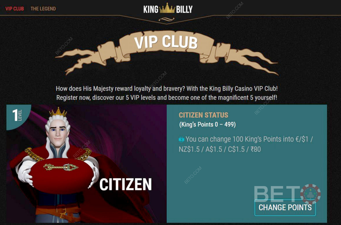 เริ่มต้นที่ระดับพลเมืองของคลับ VIP ของ King Billy
