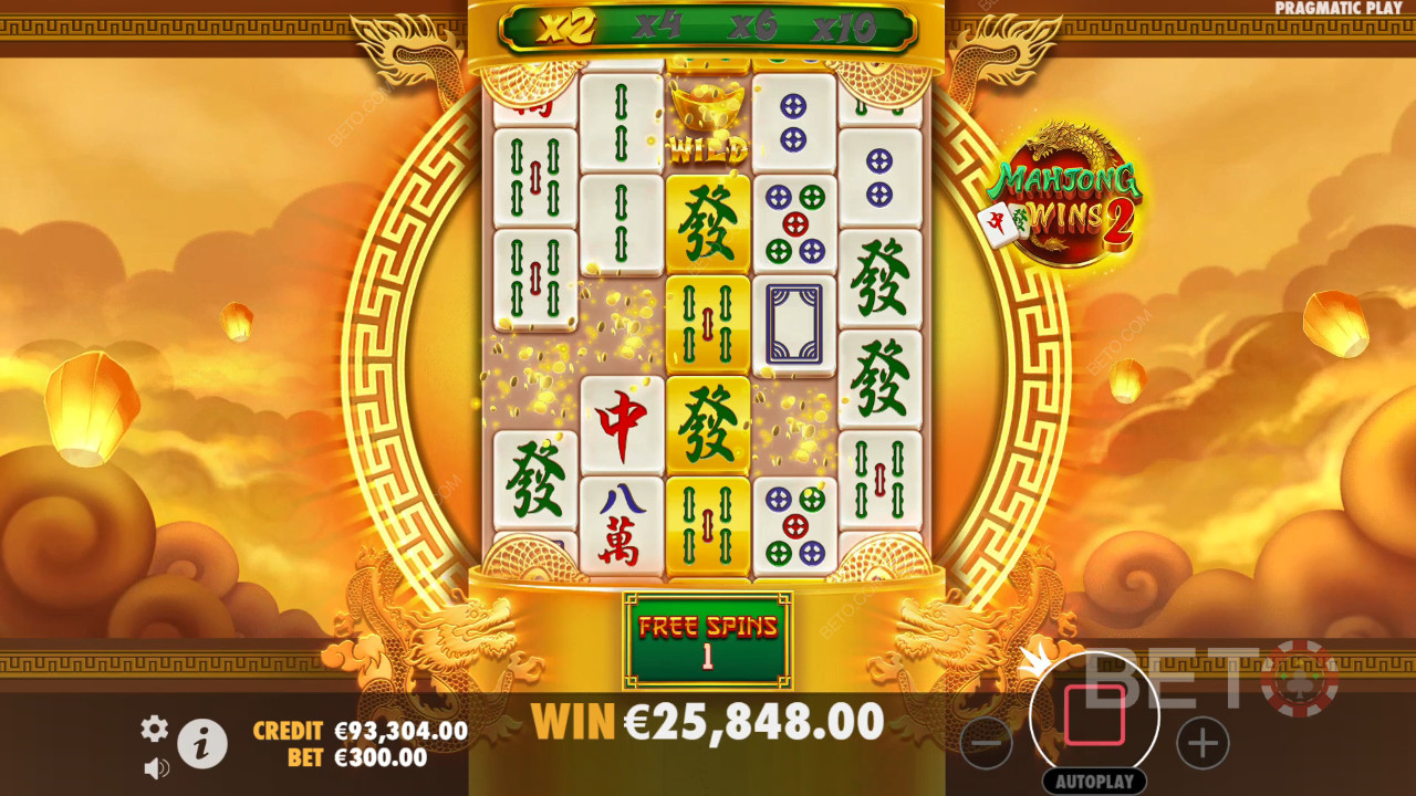 ชนะรางวัล 100,000 เท่าของเงินเดิมพันของคุณในเกมสล็อตวิดีโอ Mahjong Wins 2!