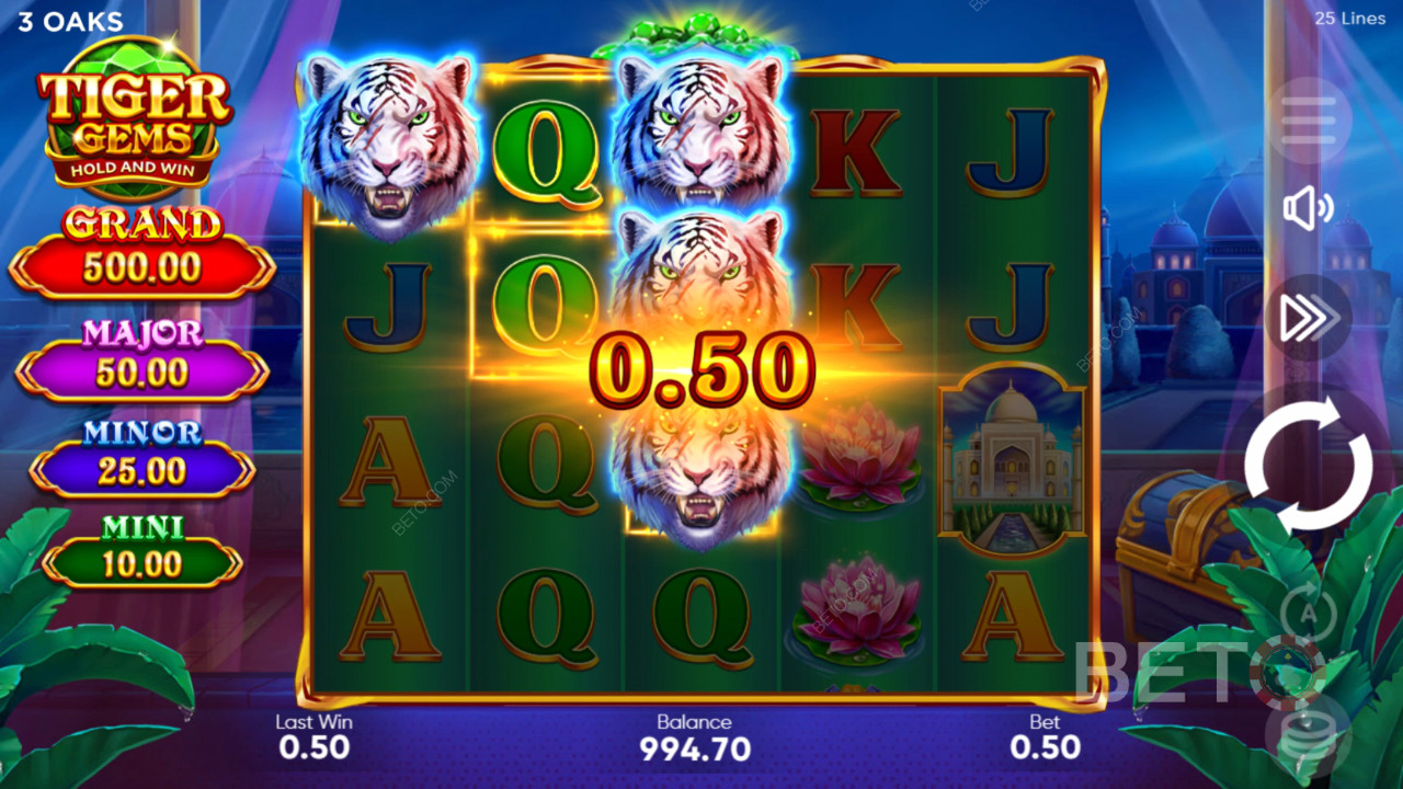 ชนะ 1,560 เท่าของเงินเดิมพันของคุณในสล็อต Tiger Gems!