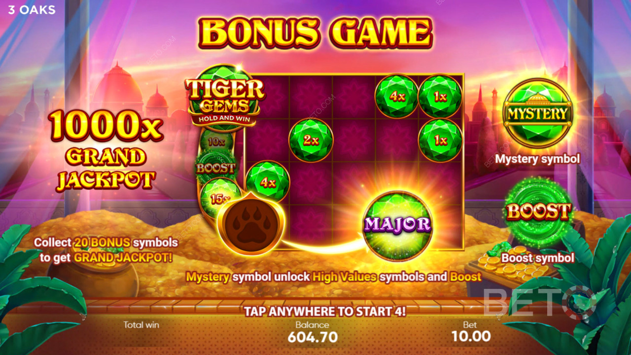 อธิบายฟีเจอร์โบนัสใน Tiger Gems โดย 3 Oaks Gaming