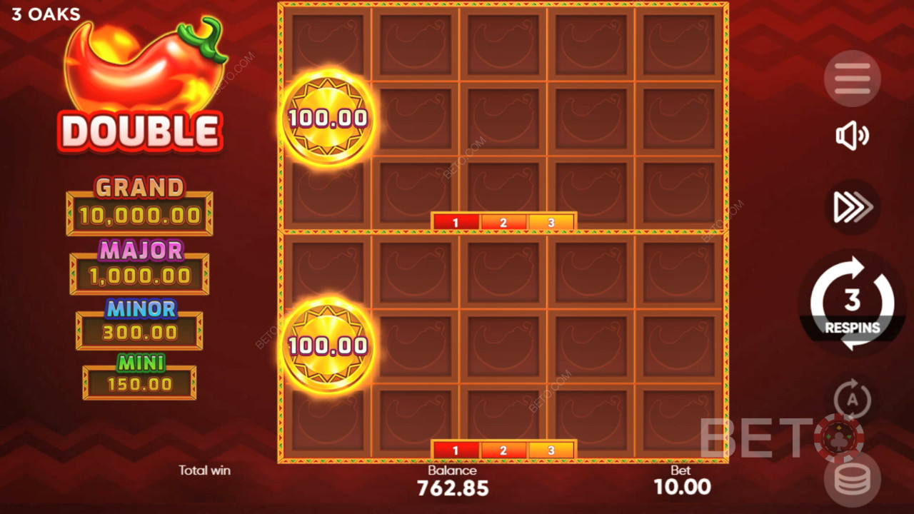 รับรางวัล 1,000 เท่าของการเดิมพันของคุณในสล็อต 3 Hot Chillies!