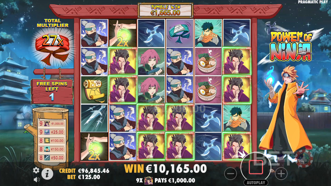 ฟีเจอร์โบนัสอธิบายใน Power of Ninja โดย Pragmatic Play