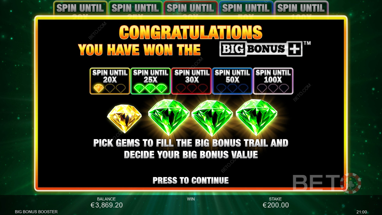 คำอธิบายฟีเจอร์โบนัสใน Big Bonus Booster โดย Inspired Gaming