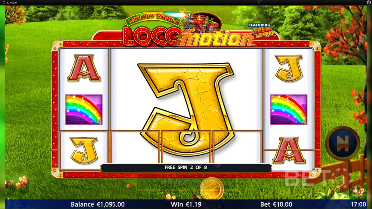 รับรางวัล 1,037 เท่าของการเดิมพันของคุณในสล็อตออนไลน์ Rainbow Riches Locomotion!