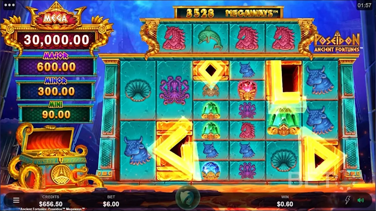 การเล่นเกมของ Ancient Fortunes: สล็อตวิดีโอ Poseidon Megaways