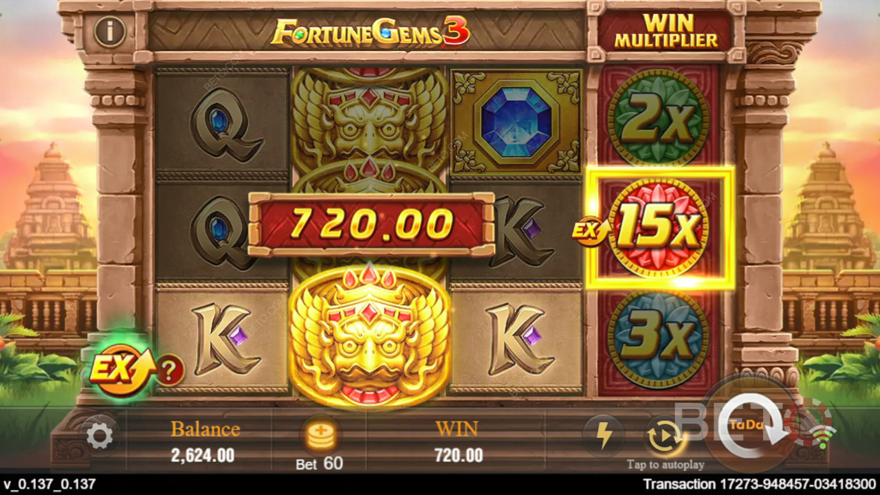 ชนะรางวัล 10,125 เท่าของเดิมพันของคุณในสล็อตออนไลน์ Fortune Gems 3!