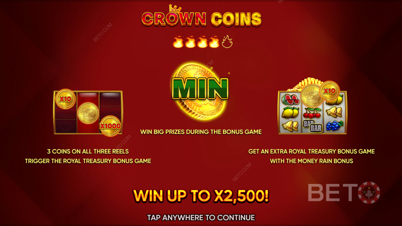 ฟีเจอร์โบนัสต่างๆ อธิบายไว้ในเกม Crown Coins โดย Endorphina