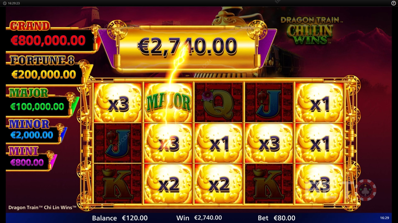 รับรางวัล 10,000 เท่าของเดิมพันของคุณในสล็อต Dragon Train Chi Lin Wins!